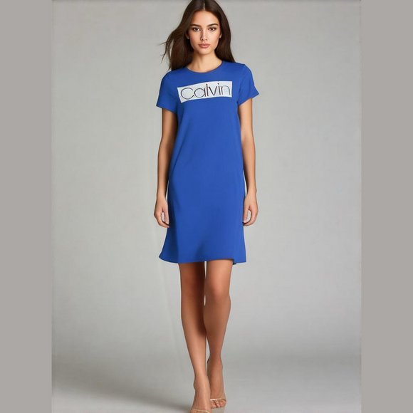 Calvin Klein Dresses & Skirts - CALVIN KLEIN LOGO T-SHIRT DRESS SZ S BLUE